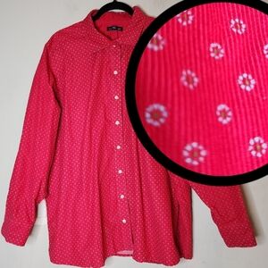 Lands' End Corduroy Red ditsy floral button down long sleeve shirt. Women's 3X
